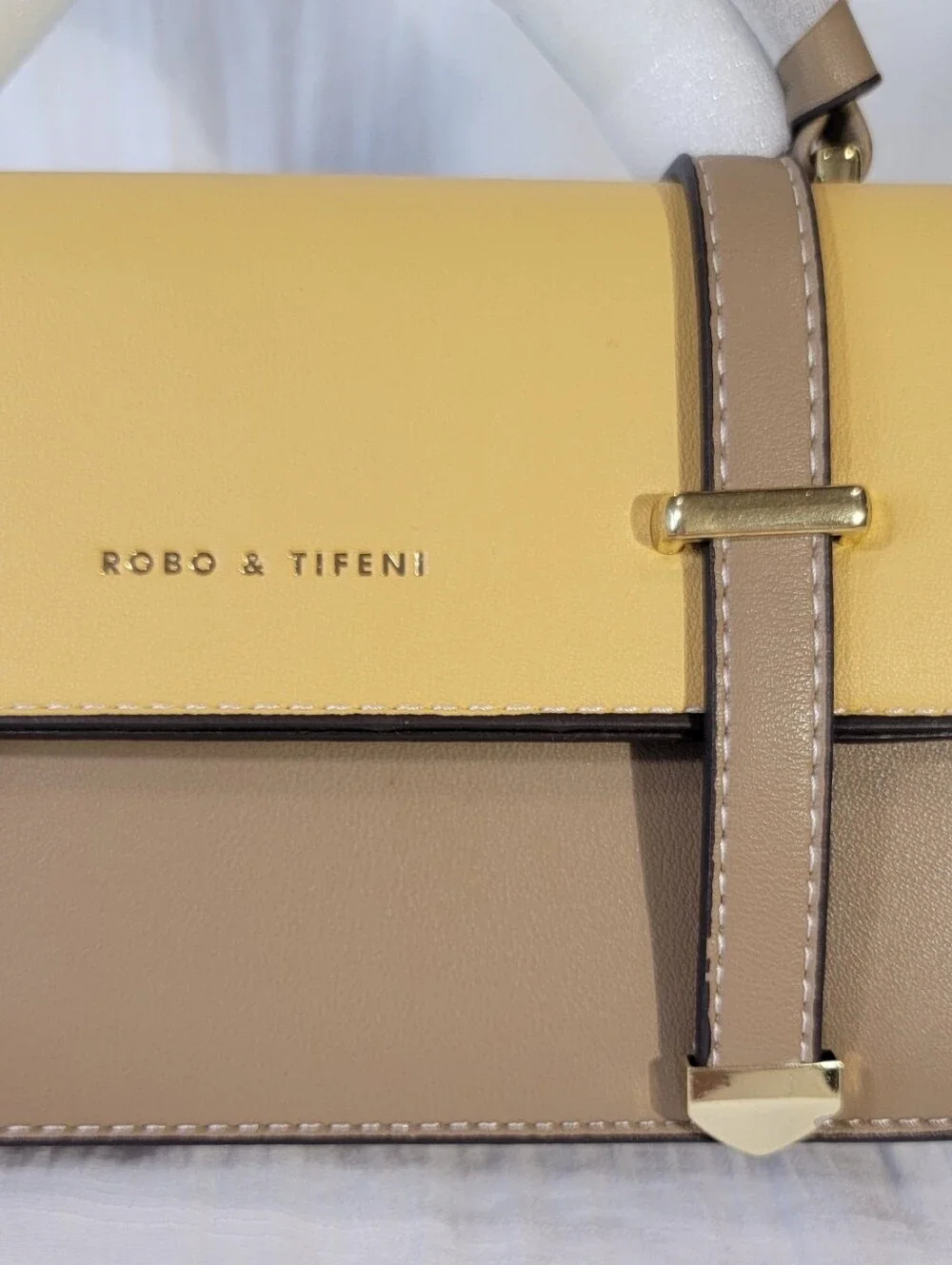 Robo & Tifeni Yellow And Khaki Structured Satchel Crossbody Bag NWT